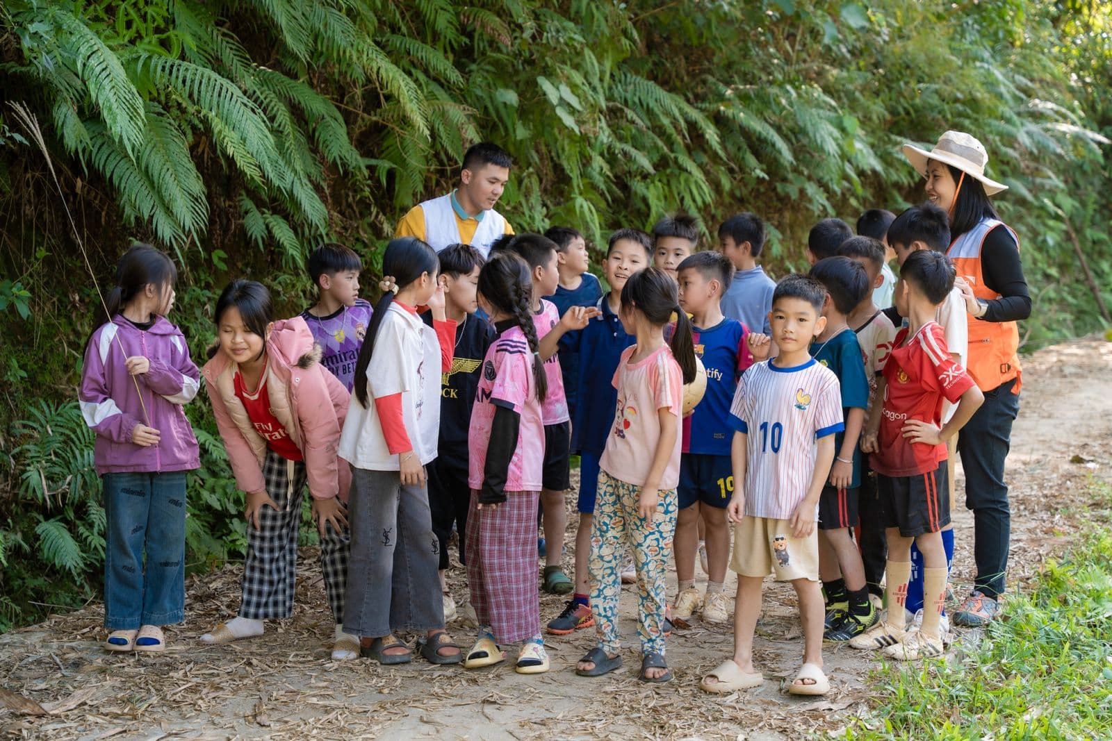 Tour escort with a group of school students